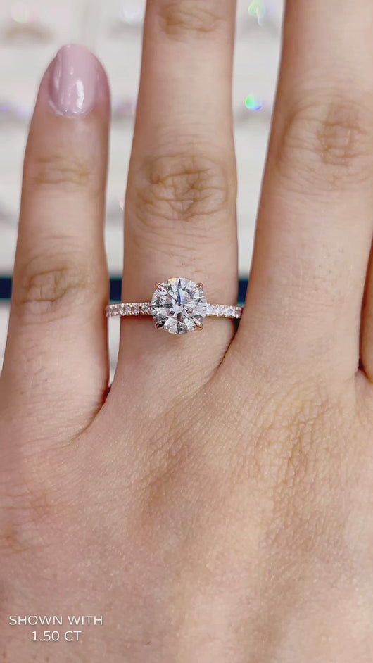 Round Diamond Engagement ring with Pave Gold or Platinum band and petals Manila Philippines