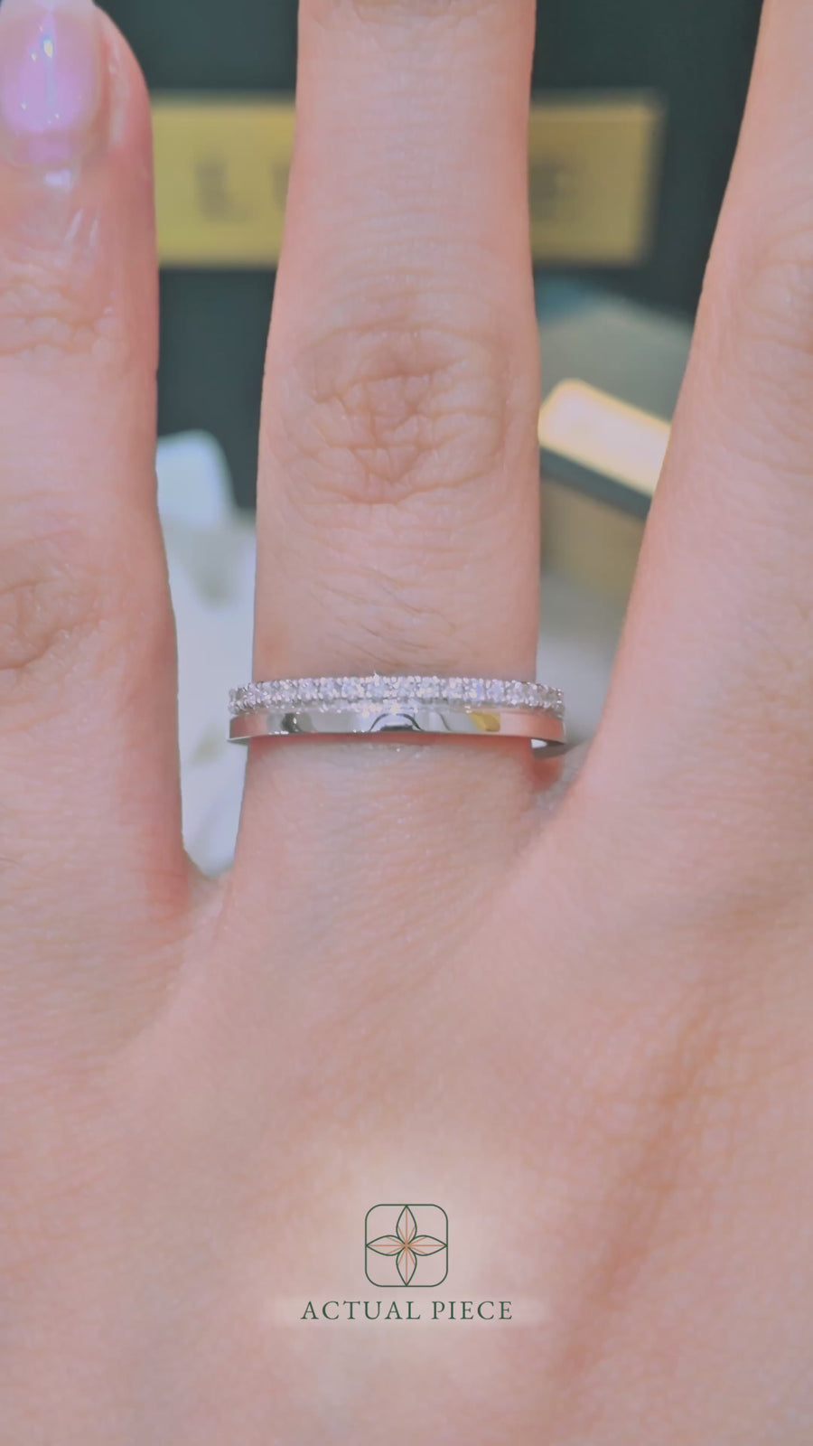 Load and play video in Gallery viewer, LUCCE Half Eternity Pave Two Textured Diamond Wedding Ring in Gold or Platinum

