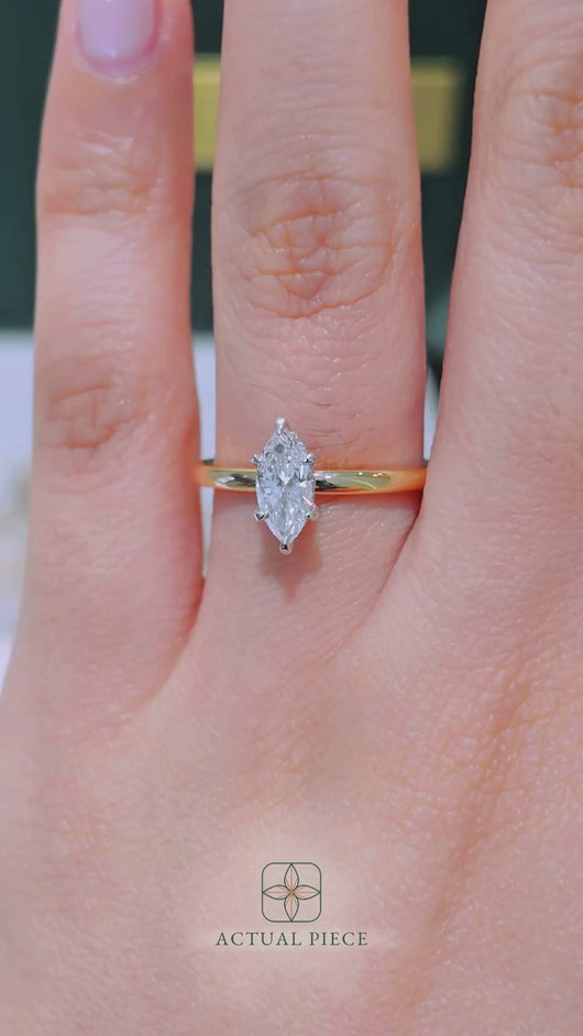 LUCCE VERONA™ Marquise Natural Diamond 0.50ct D VVS2 Ex GIA 18K Yellow Gold and Platinum Prongs