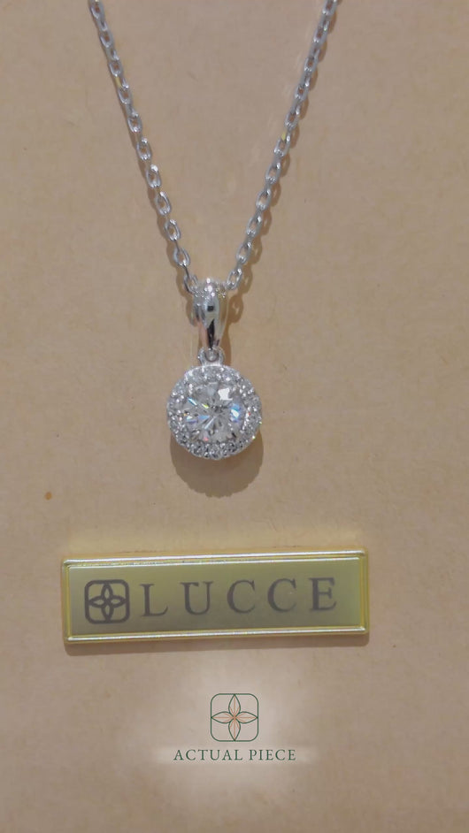 LUCCE MONTEVALLE™ Round Necklace Lab Diamond 0.75ctw (0.52ct D VVS2 Id IGI Center Stone) 14K White Gold