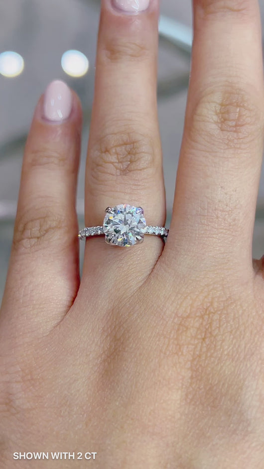 Round Diamond Engagement ring with Halo and Pave Gold or Platinum band and petals Manila Philippines