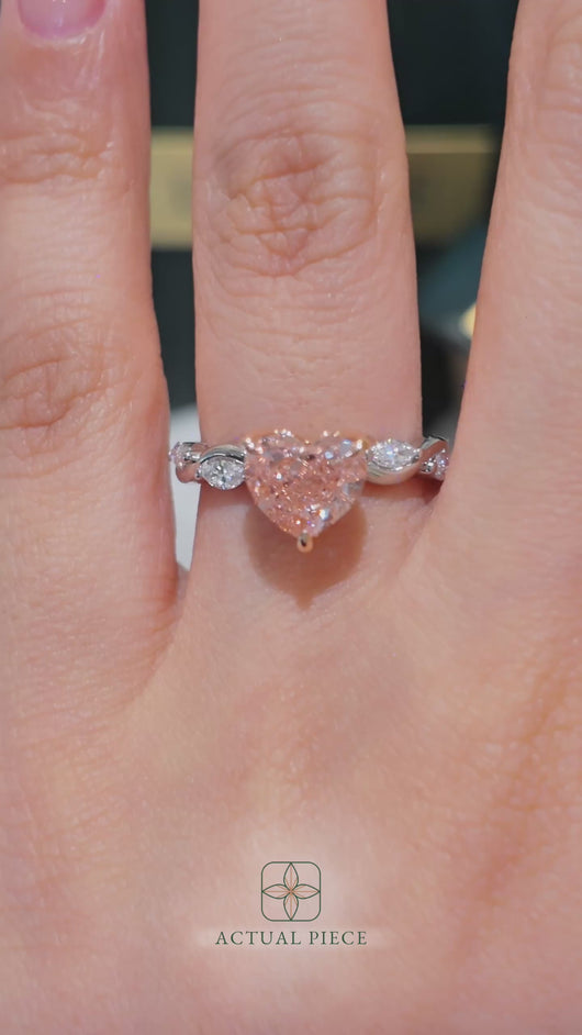 Lucce Constance Heart cut Rosé Pink Diamond with Rose Gold Prongs and Marquise Accents and Intertwining Vines in Platinum
Manila, Philippines
