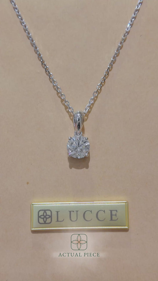 LUCCE KAELA™ Round Necklace Lab Diamond 1.05ctw (1.00ct D VS1 Id IGI Center Stone) 18K White Gold