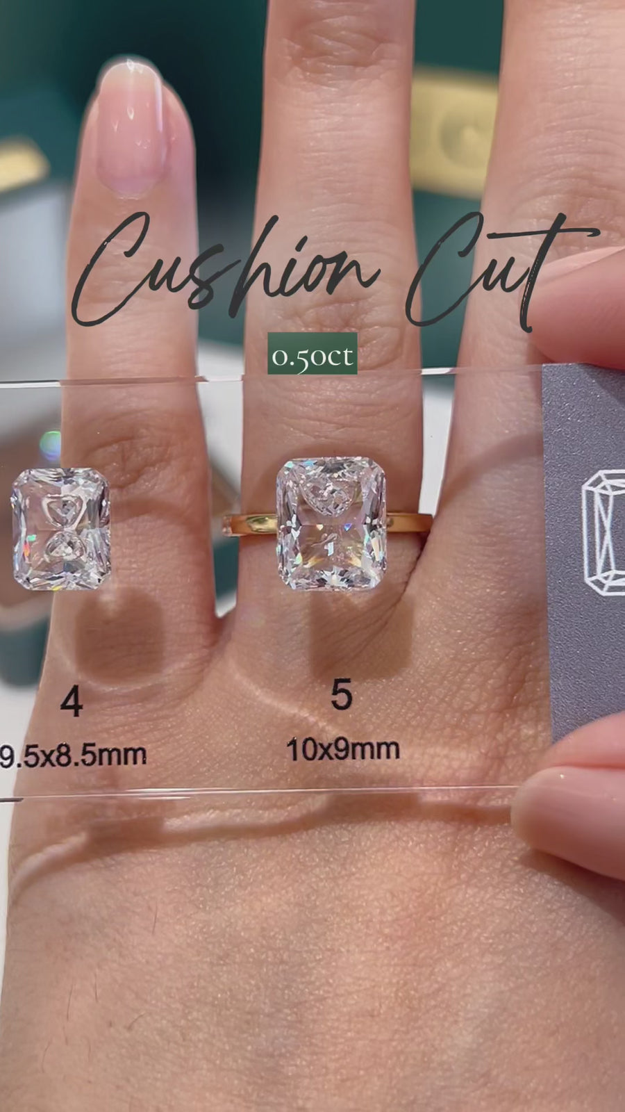 Load and play video in Gallery viewer, LUCCE Cushion Guide Diamond Carats for Lab Grown or Natural Philippines
