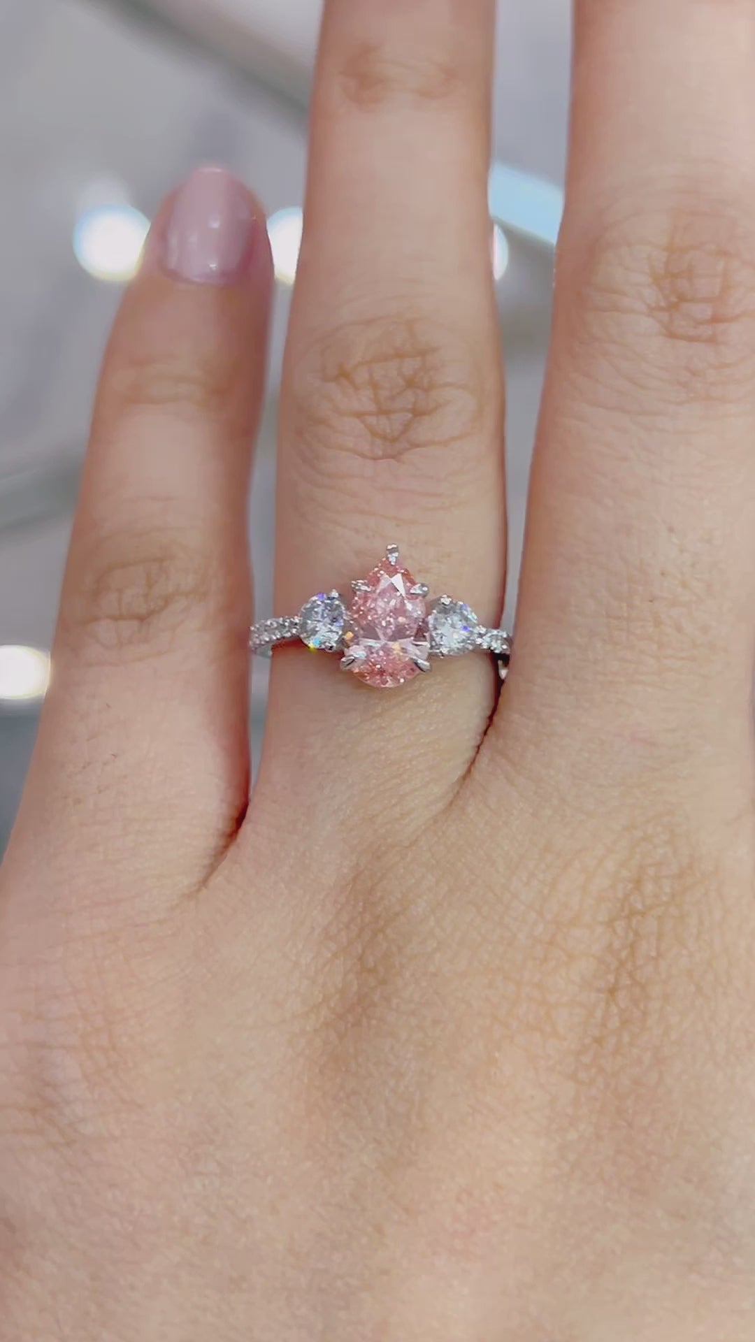 Load and play video in Gallery viewer, Pink Diamond Engagement Ring with Three Stone Design Philippines
