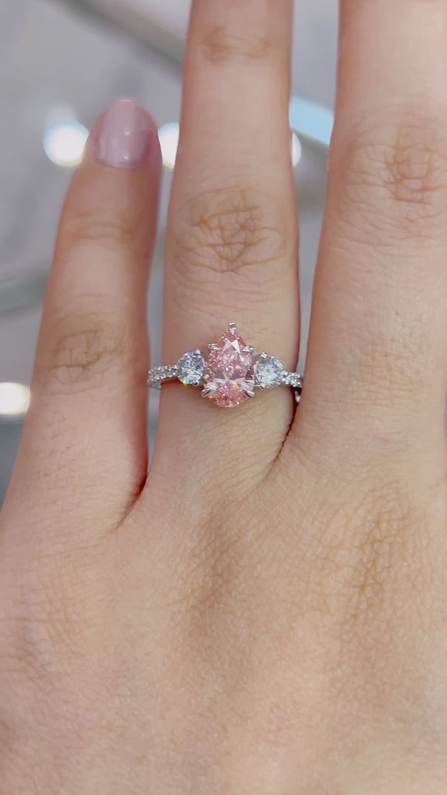 Load and play video in Gallery viewer, Pink Diamond Engagement Ring with Three Stone Design Philippines
