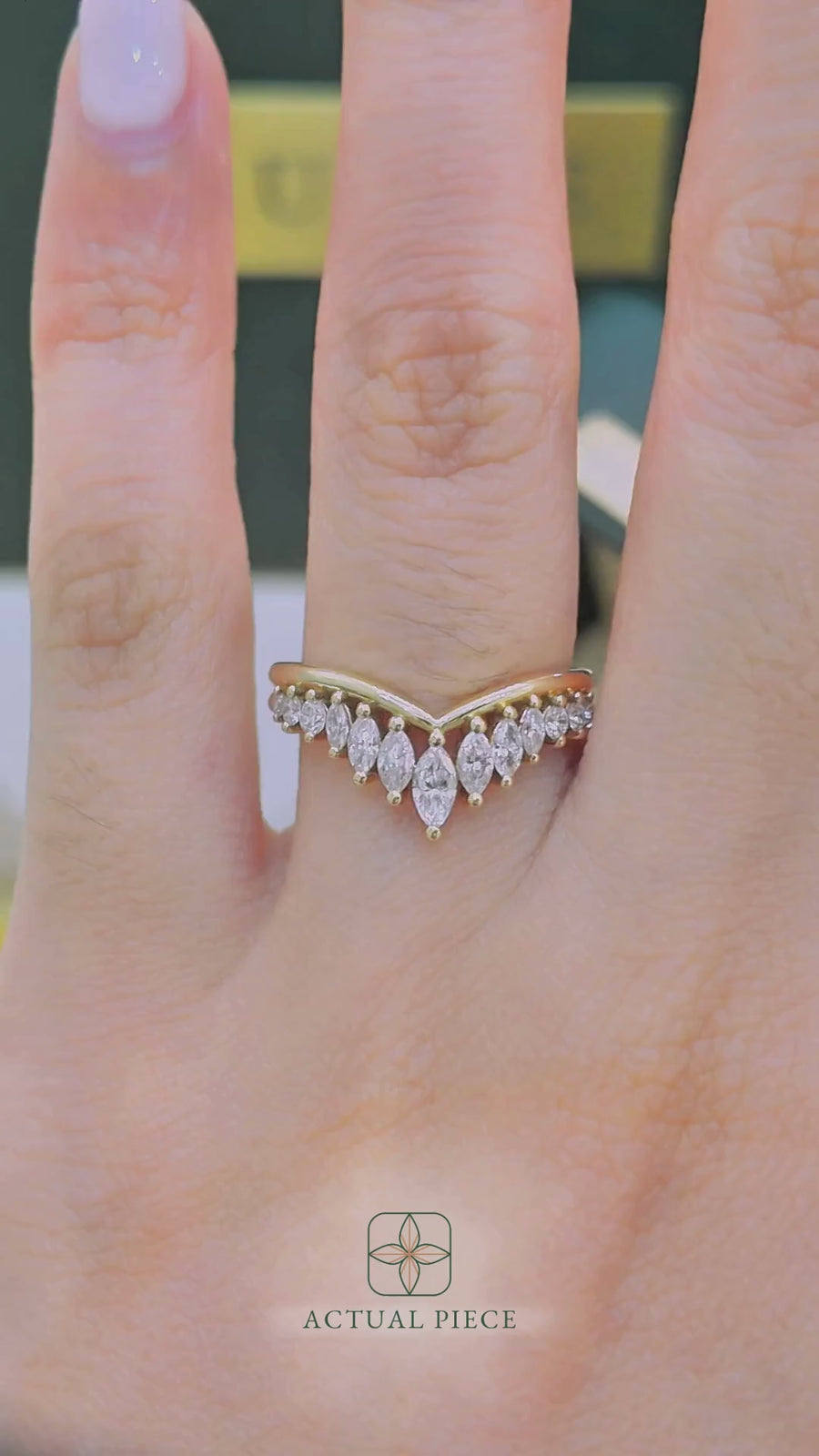 Load and play video in Gallery viewer, LUCCE Half Eternity Chevron Marquise Diamond Female Wedding Ring in Gold or Platinum
