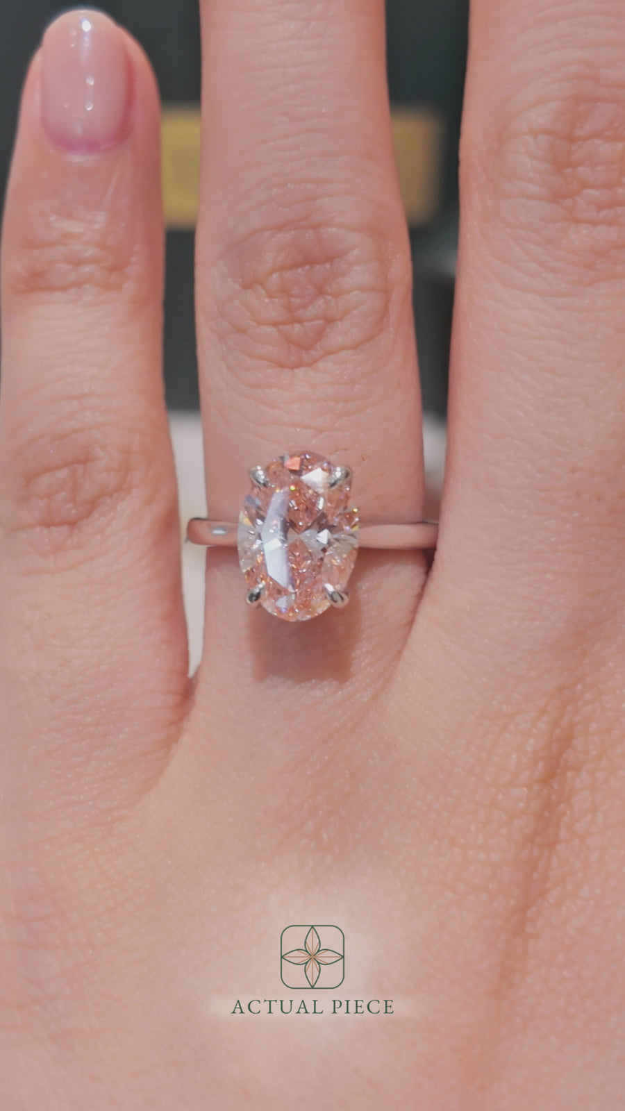 Load and play video in Gallery viewer, LUCCE Cathedral Oval Pink Diamond Solitaire Engagement Ring with Petal Prongs and Hidden Accent Stones in Gold or Platinum
