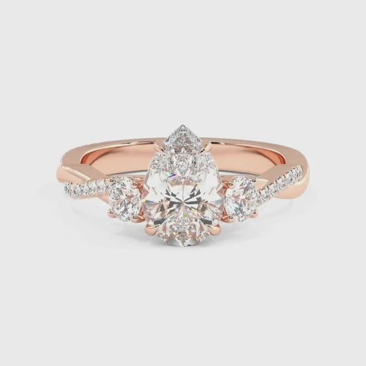 Pear Trio Diamond Engagement Ring with Pave Twisting Gold Platinum band Philippines