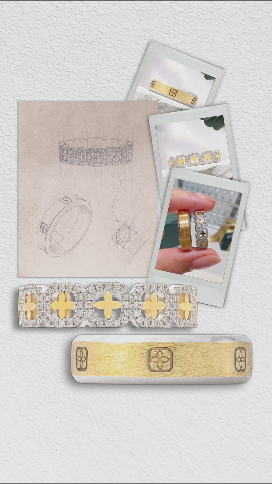 Load and play video in Gallery viewer, Constance Elle and iL Two-tone Carved Brushed Wedding Ring Bands with Round Lab or Natural Diamonds in Gold or Platinum Fine Jewelry
Lucce, Manila, Philippines
