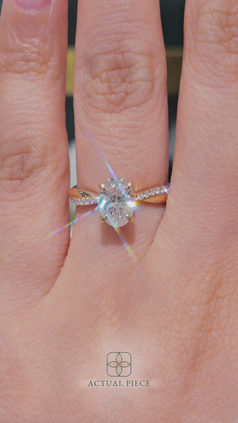 Load and play video in Gallery viewer, LUCCE Twisting Pavé Oval  Diamond Engagement Ring with Petal Prongs in Gold or Platinum
