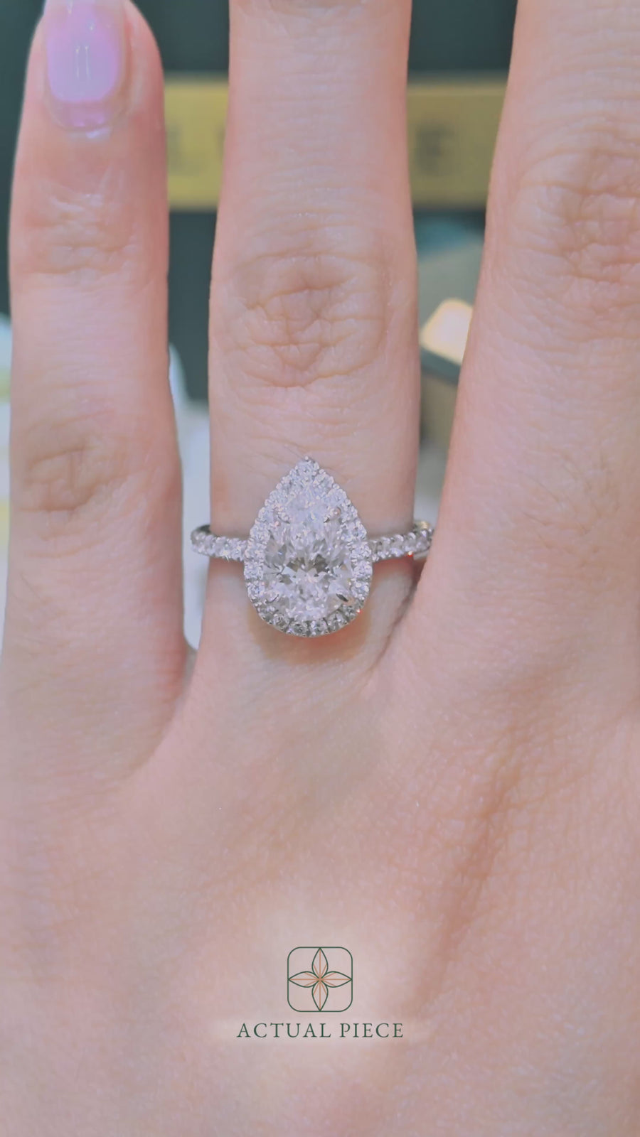 Load and play video in Gallery viewer, LUCCE Pavé Cathedral Pear Diamond with Halo and Hidden Accents Engagement Ring in Gold or Platinum

