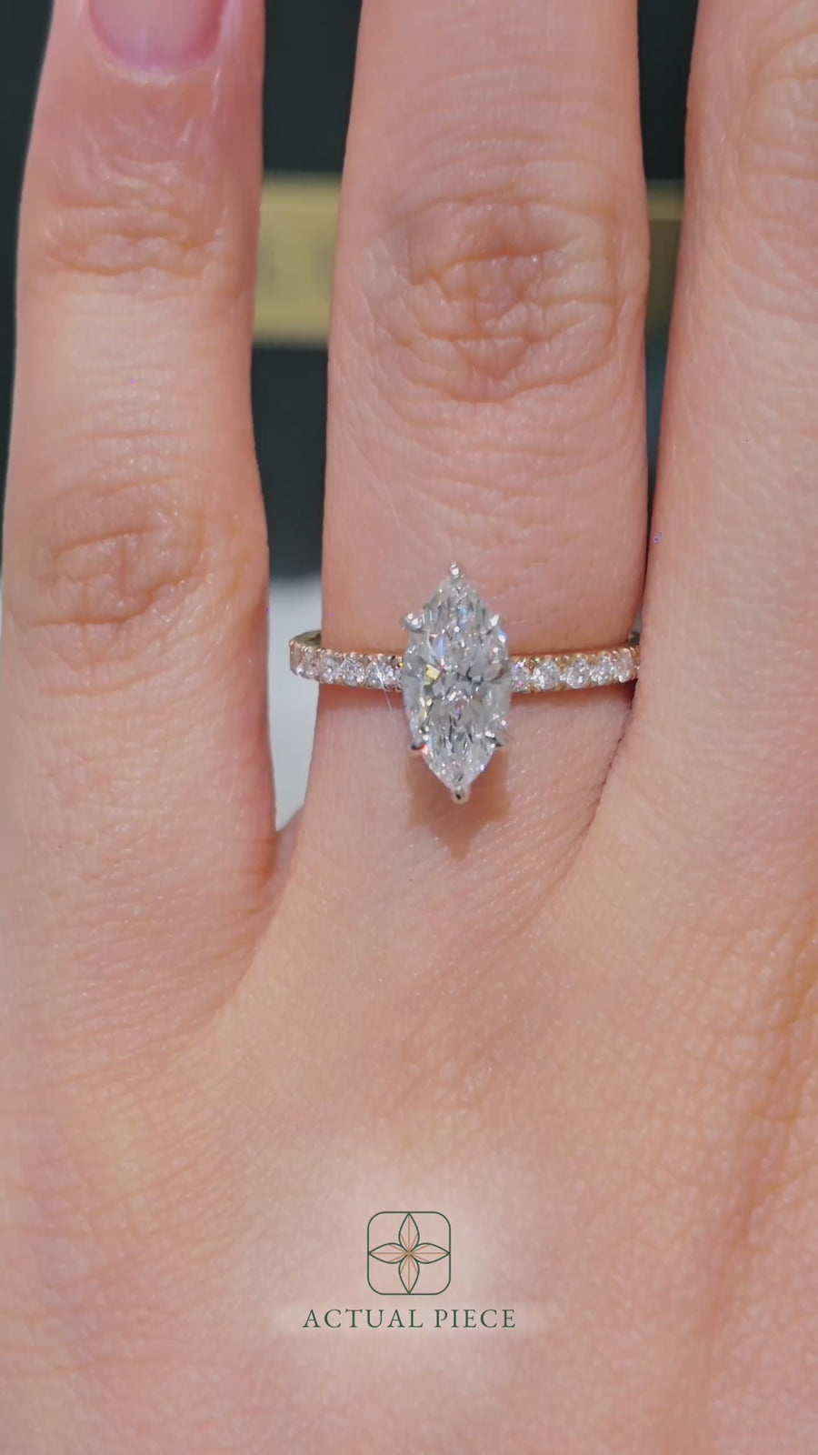 Load and play video in Gallery viewer, LUCCE High Setting Pavé Marquise Diamond or Gemstone Engagement Ring with Hidden Halo in Gold or Platinum
