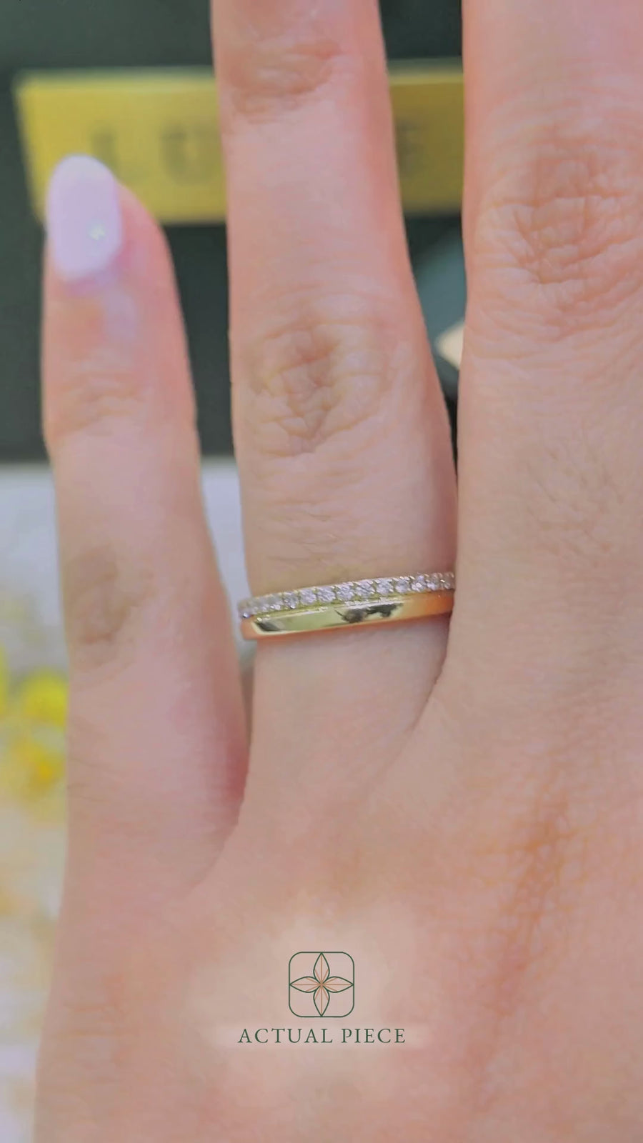 Load and play video in Gallery viewer, LUCCE Half Eternity Pave Two Textured Diamond Wedding Ring in Gold or Platinum
