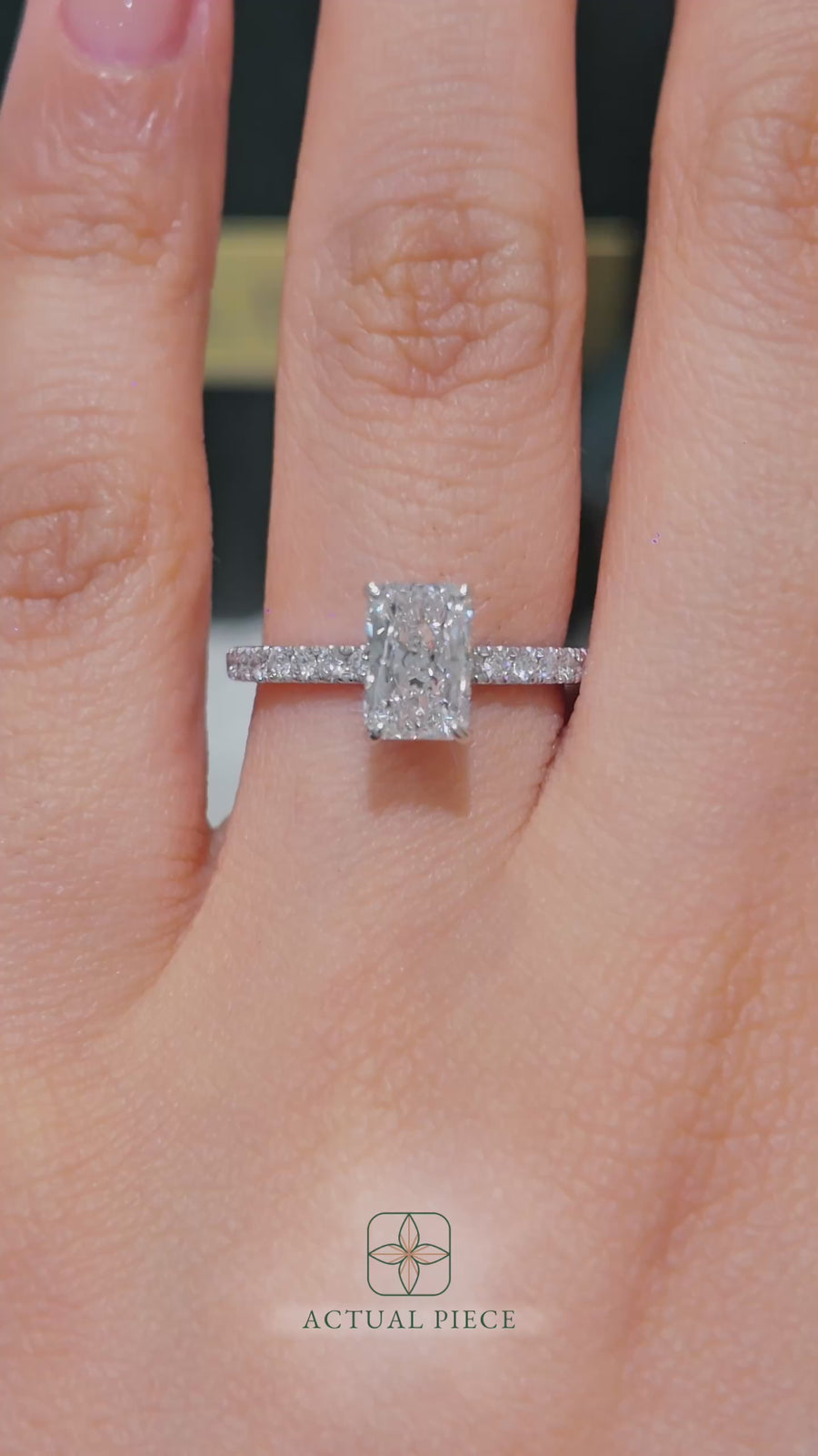Load and play video in Gallery viewer, LUCCE High Setting Pavé Radiant Diamond or Gemstone Engagement Ring with Hidden Halo in Gold or Platinum
