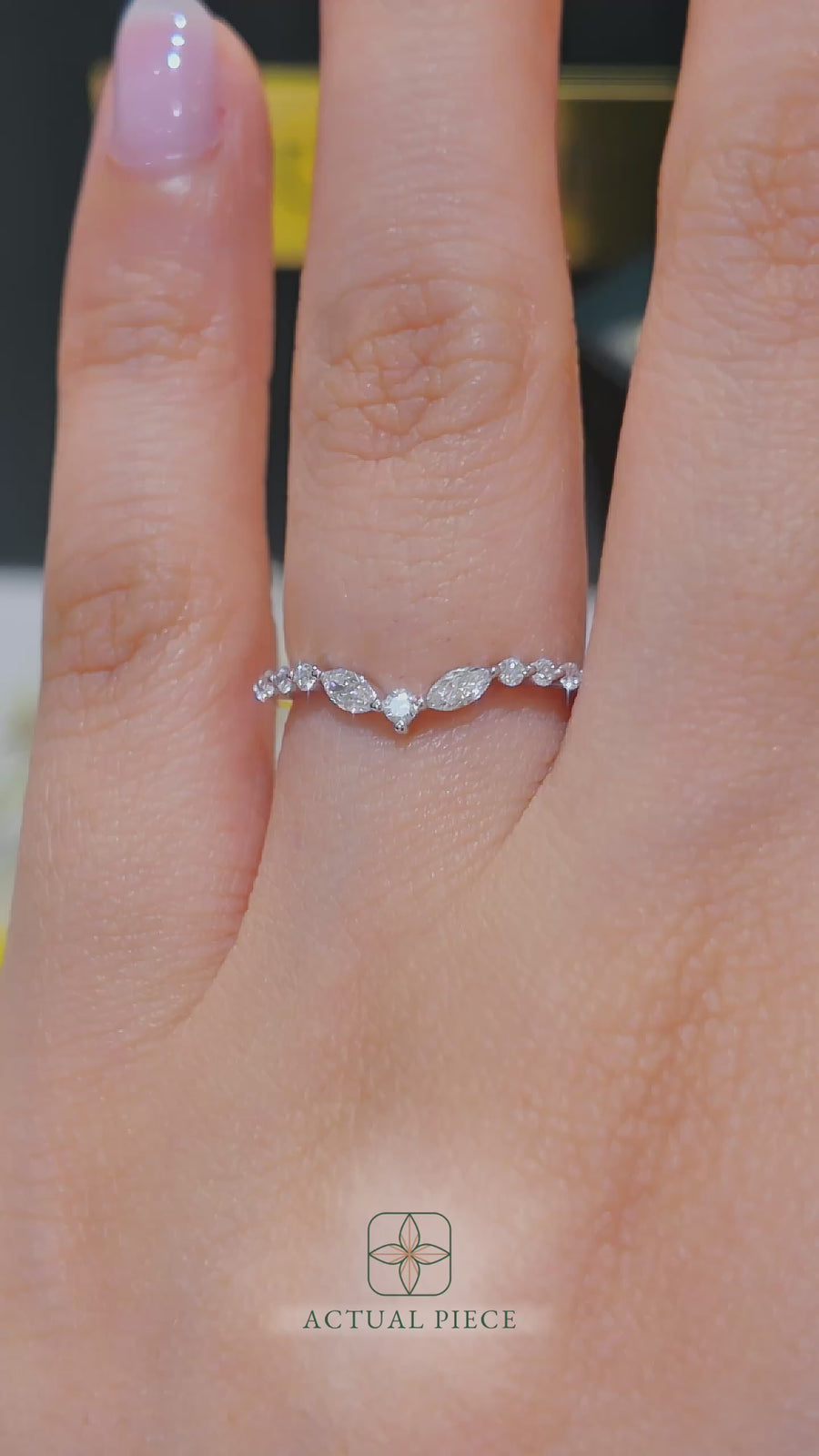 Load and play video in Gallery viewer, LUCCE Contoured Round and Marquise Diamond Wedding Band in White Gold
