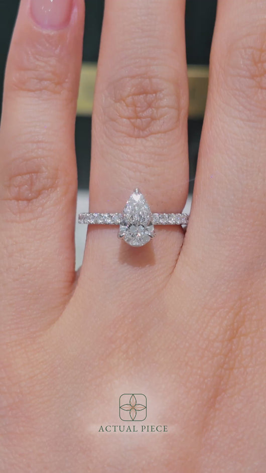 LUCCE LUCIA™ Halo Pavé Pear Natural Diamond 0.79ct D VS2 GIA Platinum