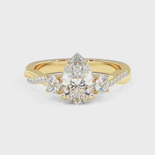 Pear Trio Diamond Engagement Ring with Pave Twisting Gold Platinum band Philippines