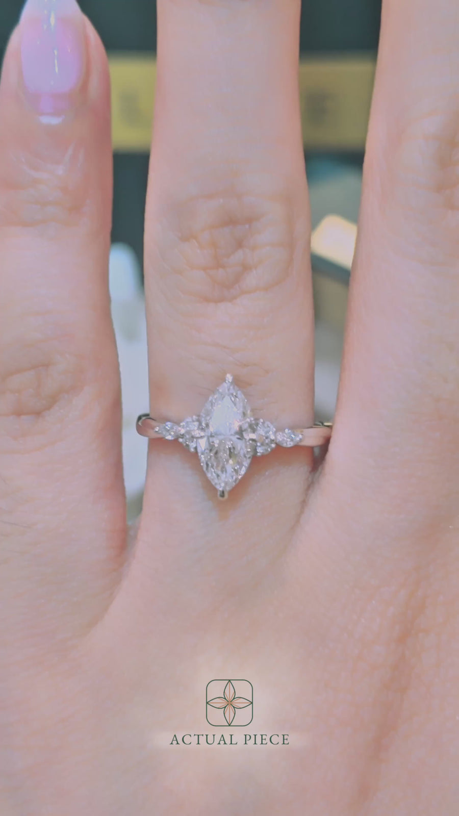 Load and play video in Gallery viewer, LUCCE Twisting Cluster Marquise Diamond in Low Basket Setting Engagement Ring in Gold or Platinum
