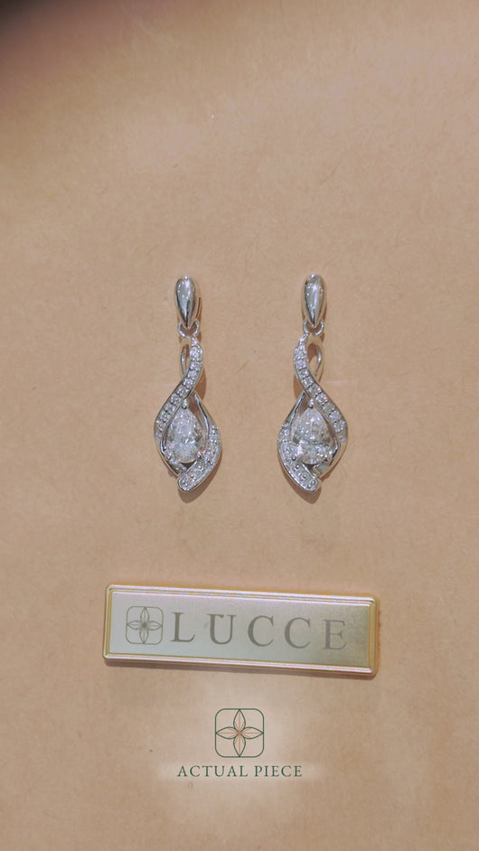 LUCCE FIORE™ Infinity Pear Dangling Earrings Natural Diamond 1.00ctw (0.60ctw D VS1 VS2 Ex GIA Center Stone) 18K White Gold