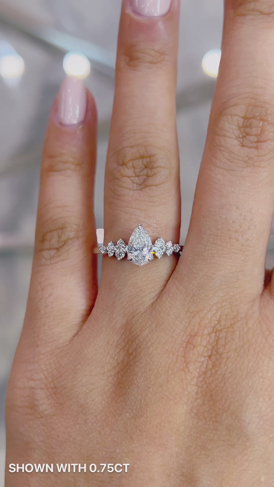 Load and play video in Gallery viewer, Pear Diamond Cluster Engagement ring with Petal Prongs in Gold or Platinum, Manila Philippines
