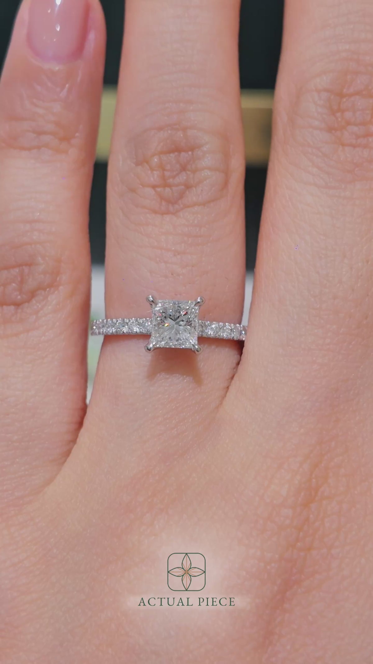 Load and play video in Gallery viewer, Princess Diamond Engagement ring with  Pave Gold or Platinum band and petals by Lucce Manila Philippines
