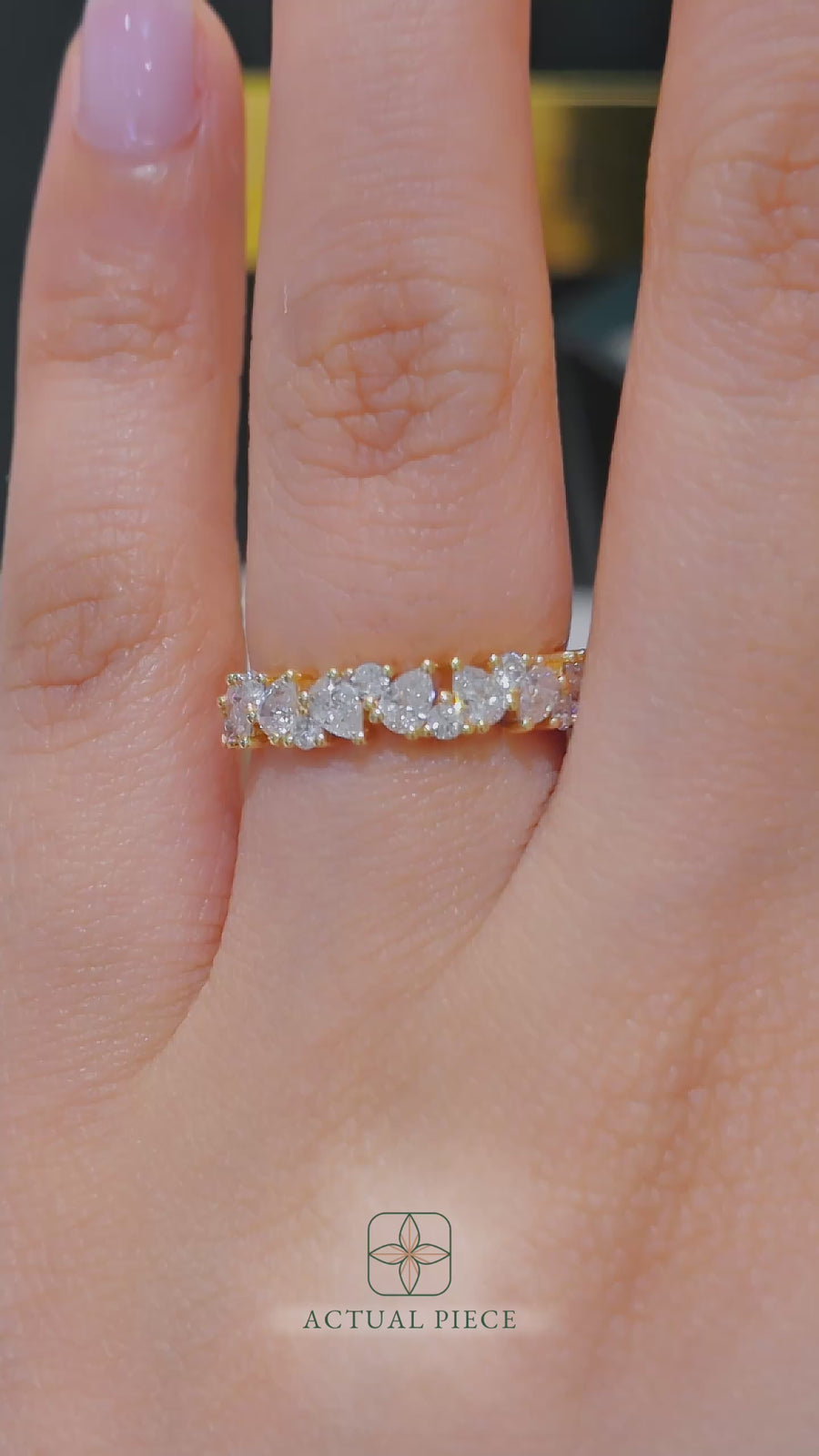 Load and play video in Gallery viewer, LUCCE Half LUCCE Half Eternity Alternating Pear and Round Diamond Ring in Gold or Platinum Pavé Diamond Ring in Gold or Platinum
