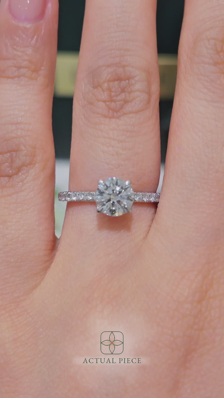 Load and play video in Gallery viewer, LUCCE Pavé Round Diamond Engagement Ring with Petal Prongs in Gold or Platinum

