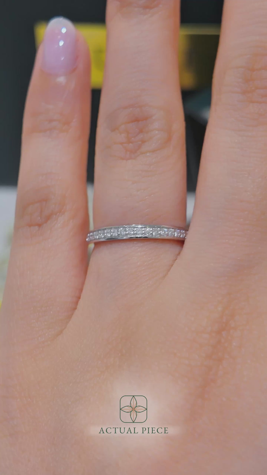 Load and play video in Gallery viewer, LUCCE Half Eternity Pavé Round Diamond Stackable Female Wedding Ring in Gold or Platinum 
