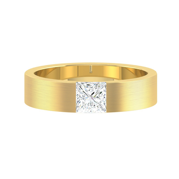 LUCCE RETTO™ Princess Brushed 4mm 0.10ct Lab Diamond 14K Yellow Gold
