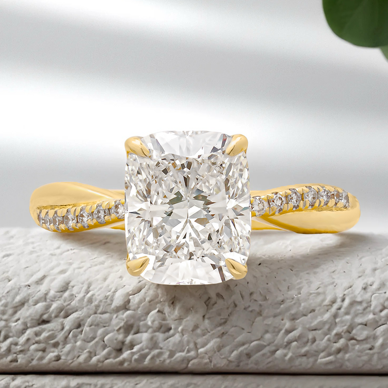 Lucce Fiore Cushion Lab Diamond 2.04ct D VVS2 Ex IGI 18K White Gold/18K Yellow Gold