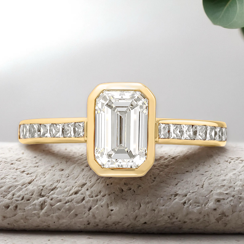 Lucce Carla Channel Emerald Lab Diamond 1.01ct E VVS2 Ex IGI 14K Yellow Gold