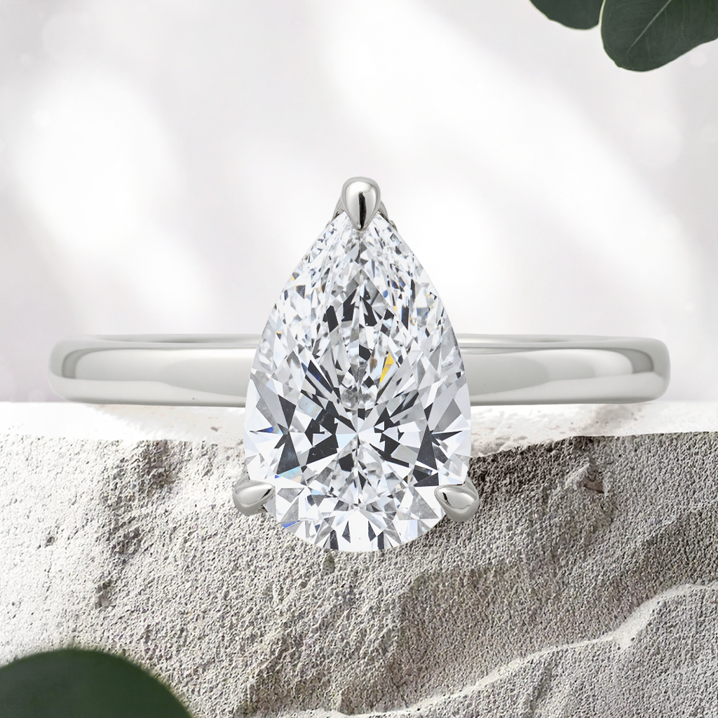 Lucce Constance Solitaire Pear Lab Diamond 2.03ct E VS1 Id IGI 14K White Gold and Platinum Prongs