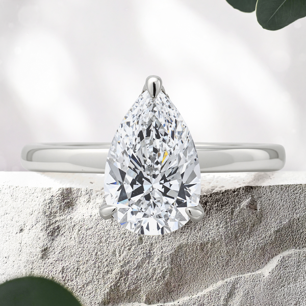 Lucce Constance Solitaire Pear Lab Diamond 2.03ct E VS1 Id IGI 14K White Gold and Platinum Prongs