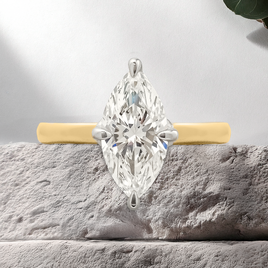 Load image into Gallery viewer, LUCCE CONSTANCE™ Solitaire Marquise 1.50ct Lab Diamond E VVS2 EX IGI 18K Yellow Gold and Platinum Prongs
