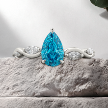 Load image into Gallery viewer, Lucce Constance Viello Ocean Blue Pear Lab Diamond 1.07CT FVB VS1 Ex IGI 14K White Gold
