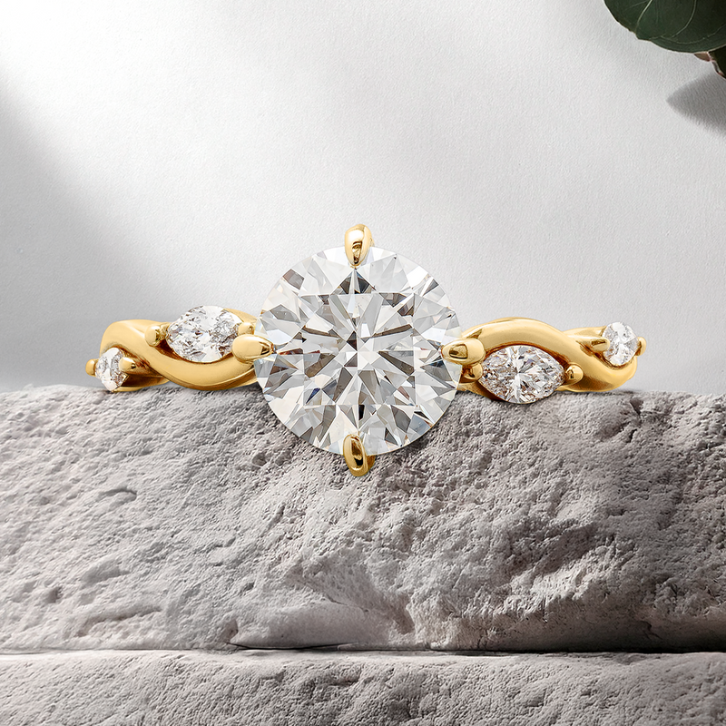 Lucce Constance Viello Round Lab Diamond 1.51CT D VVS2 Id IGI 14K Yellow Gold