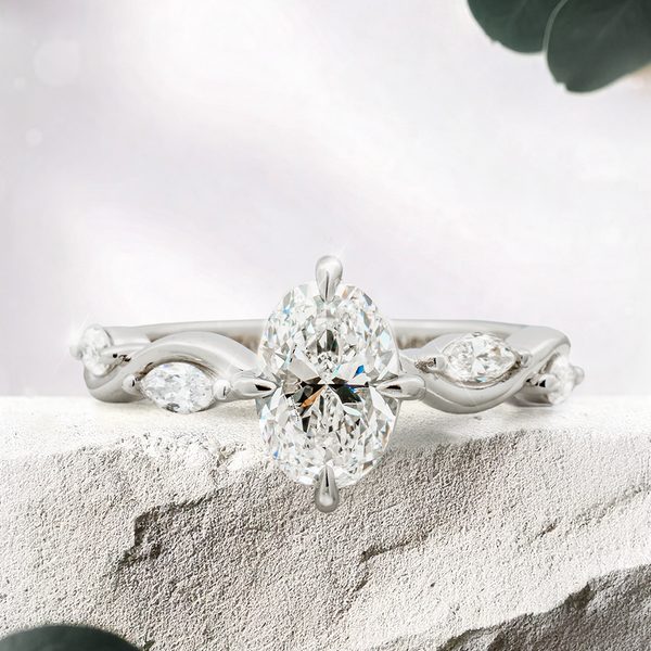 Lucce Constance Oval 1.02CT Lab Diamond D VS1 Ex IGI 14K White Gold and Platinum Prongs