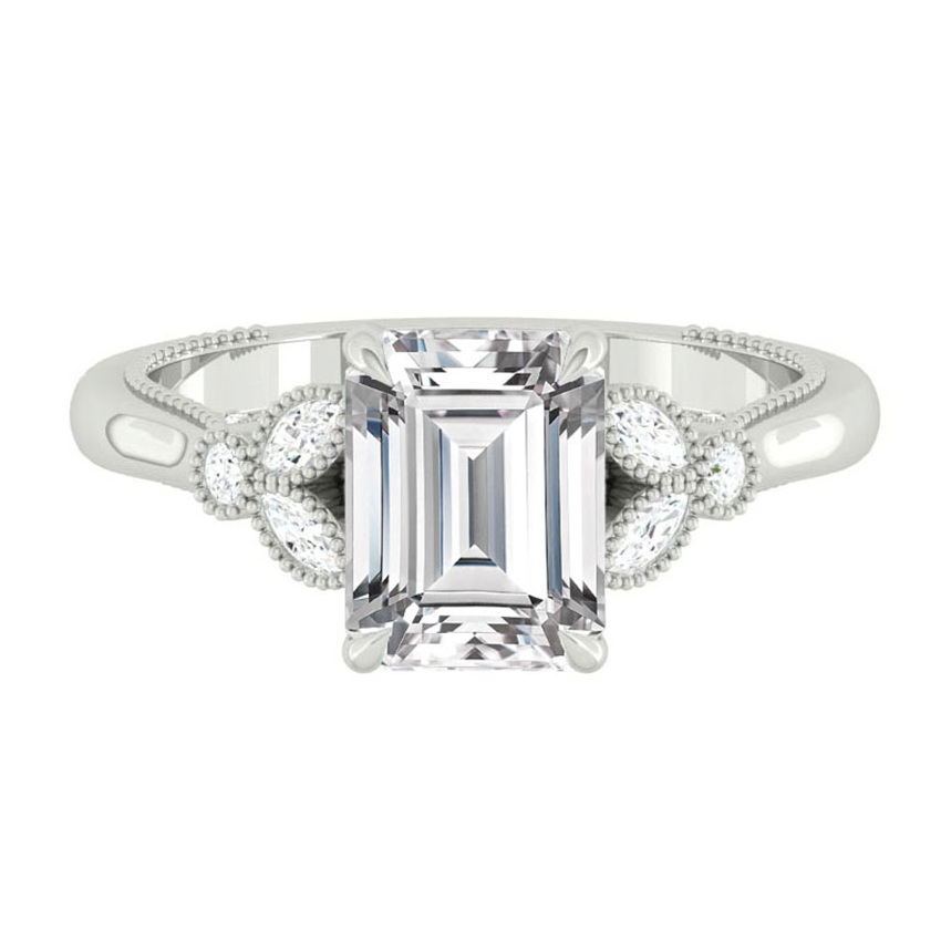 Emerald Diamond Engagement Rig with Marquise and Round cut and milgrain accent Band in Gold or Platinum, Manila, Philippines