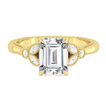 Load image into Gallery viewer, Emerald Diamond Engagement Rig with Marquise and Round cut and milgrain accent Band in Gold or Platinum, Manila, Philippines
