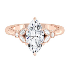 Load image into Gallery viewer, Marquise Diamond Engagement Rig with Marquise and Round cut and milgrain accent Band in Gold or Platinum, Manila, Philippines
