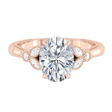 Load image into Gallery viewer, Oval Diamond Engagement Ring with Marquise and Round cut and milgrain accent Band in Gold or Platinum, Manila, Philippines
