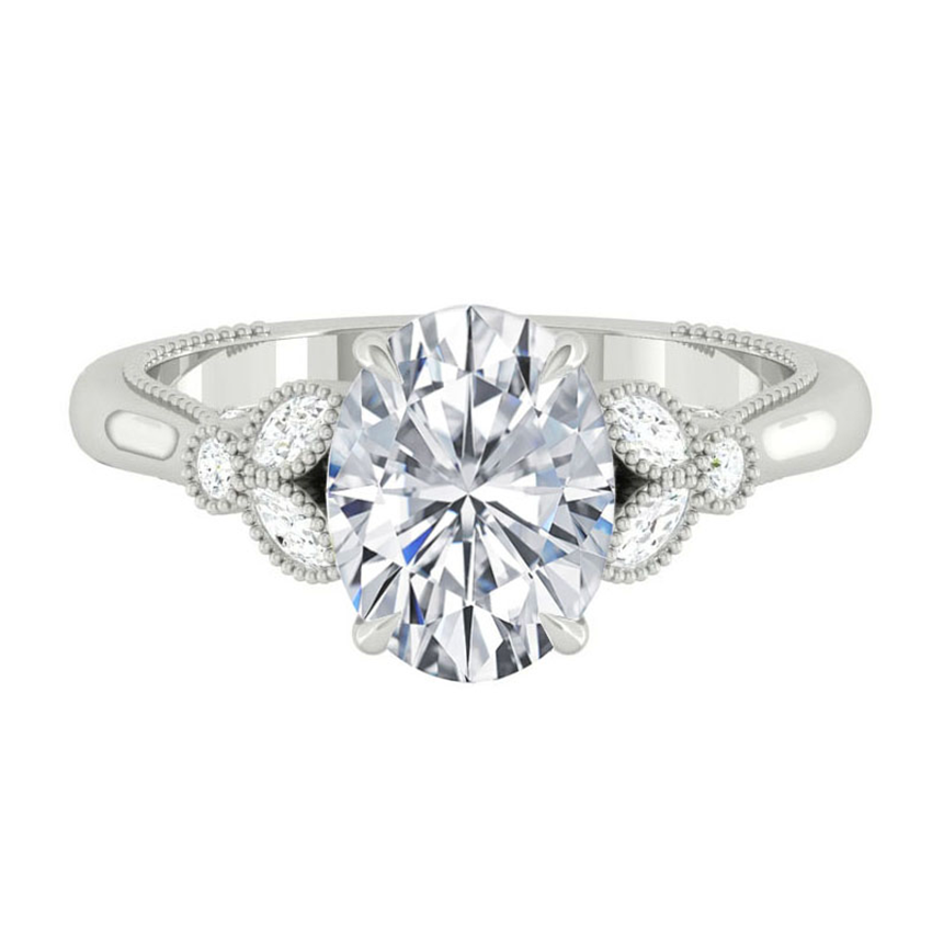 Oval Diamond Engagement Ring with Marquise and Round cut and milgrain accent Band in Gold or Platinum, Manila, Philippines