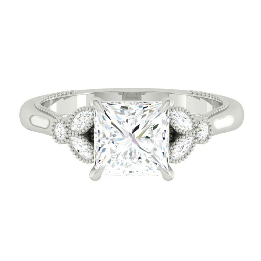 Princess Diamond Engagement Ring with Marquise and Round cut and milgrain accent Band in Gold or Platinum, Manila, Philippines