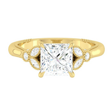Load image into Gallery viewer, Princess Diamond Engagement Ring with Marquise and Round cut and milgrain accent Band in Gold or Platinum, Manila, Philippines

