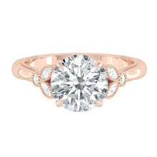 Load image into Gallery viewer, Round Diamond Engagement Ring with Marquise and Round cut and milgrain accent Band in Gold or Platinum, Manila, Philippines
