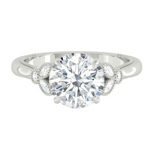 Load image into Gallery viewer, Round Diamond Engagement Ring with Marquise and Round cut and milgrain accent Band in Gold or Platinum, Manila, Philippines

