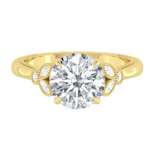 Load image into Gallery viewer, Round Diamond Engagement Ring with Marquise and Round cut and milgrain accent Band in Gold or Platinum, Manila, Philippines
