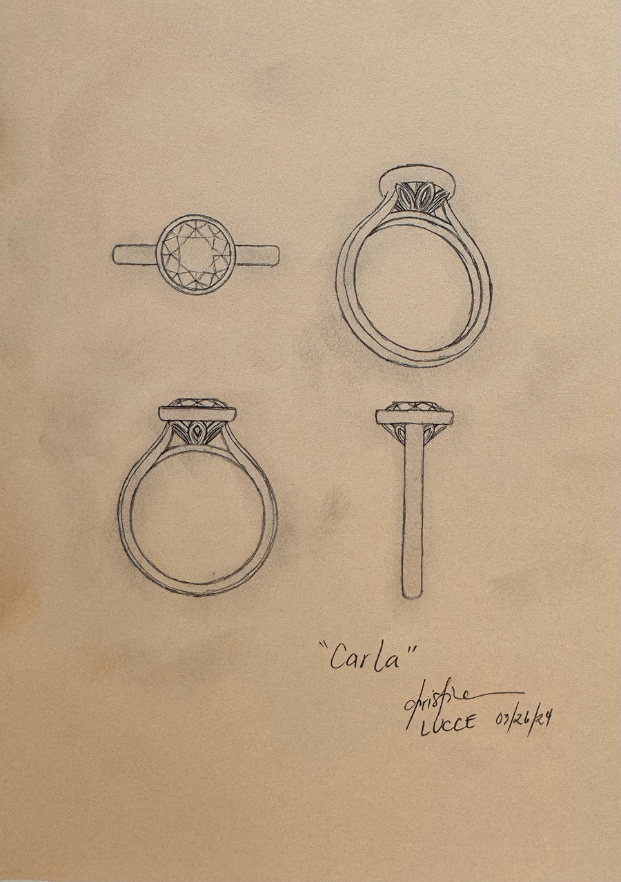 Load image into Gallery viewer, LUCCE Solitaire Cathedral Round Diamond in Bezel Setting with Hidden Petal Engagement Ring in Gold or Platinum
