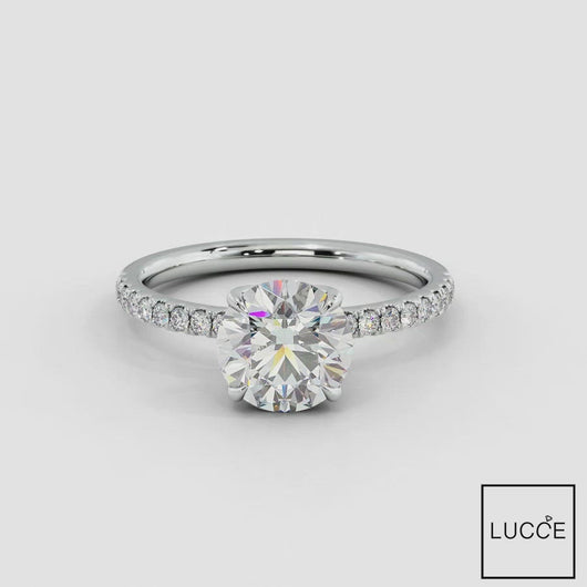 Lucia Pave 4-prong Round Diamond Engagement ring with Pave Gold or Platinum band and petals Manila Philippines